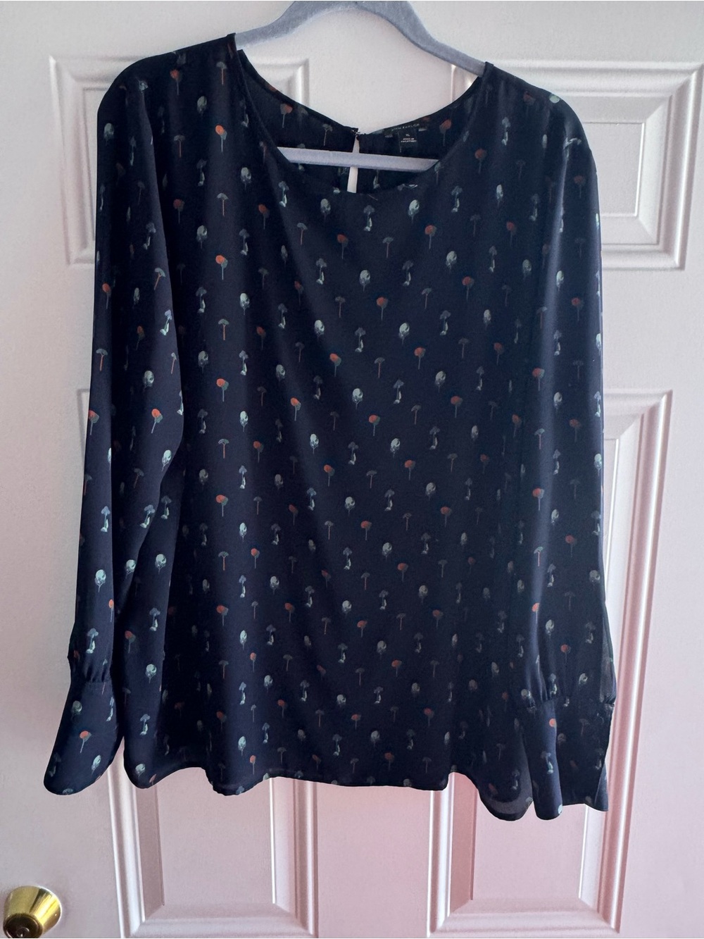 Ann Taylor Navy Blouse with Small Floral Motif